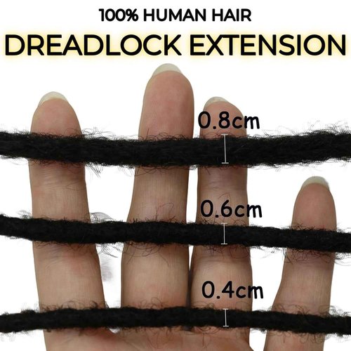 0.4cm & 0.6cm Width, 4-14 Inches10, 30, 60, 100 Strands Options 100% Real Human Hair Dreadlock Extensions for Men/Women/Kids, Handmade Permanent Loc Extension Bundles (0.4cm, 14inches, 30Strands)