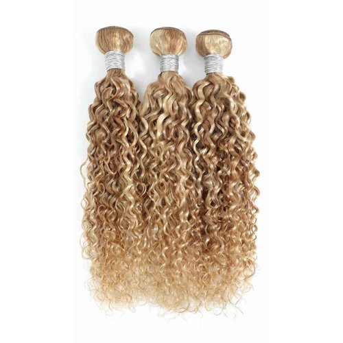 AUROO 27/613 Highlighted Multi-Blonde Bundles Human Hair Water Wave, 13A Grade Ombre Blonde Human Hair Wet n Wavy Curly 3 Bundles 100% Raw Brazilian Silky Colored Hair Weaves Extension 10/12/14 Inch