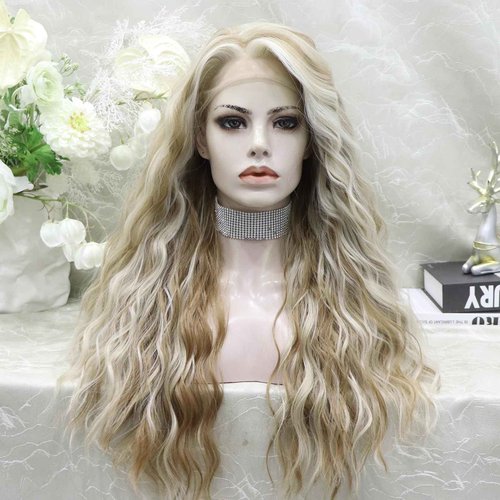 IMSTYLE Long Brown Blonde Wigs: 13x4 Synthetic Lace Front Wig, Highlight Blonde Curly Wig Hair Heat Resistant Fiber Natural Hairline Daily Wig 24Inches (Brown Blonde)