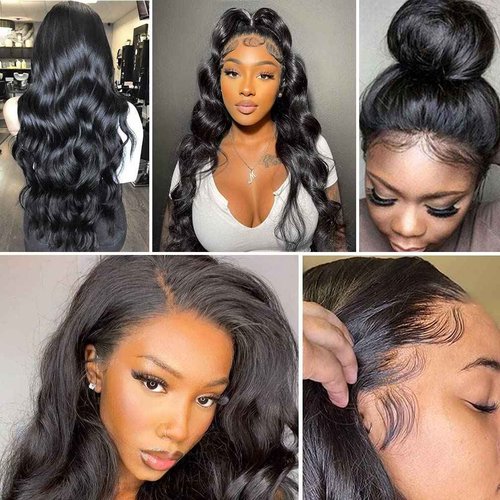 Body Wave Lace Front Wigs Human Hair 13x4 HD Transparent Lace Frontal Wigs Human Hair for Women Brazilian Virgin 200% Density Glueless Wigs Human Hair Pre Plucked with Baby Hair Natural Black 24 Inch