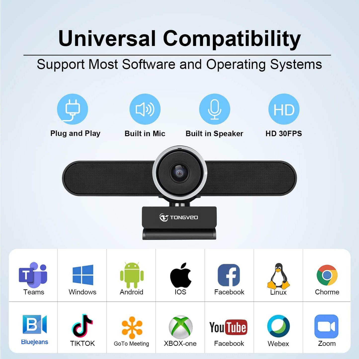 4K Webcam Conference Call TV Room Web Camera with Dual Microphones &Speaker, | All-in-One USB Video Camera, 116° Wide Angle, AI Auto Framing | Compatible with Zoom, OBS