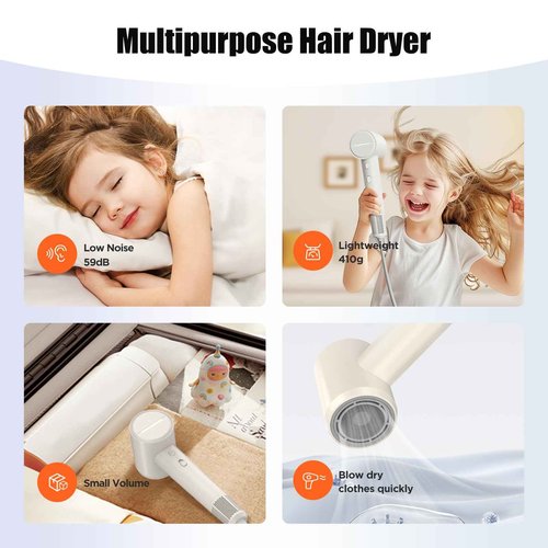 Plasma Hair Care Travel Blow Dryer - High Speed Ionic Dryer with 4 Modes, Thermo-Control, Low Noise, Fast Drying for Home or Travel (Beige)