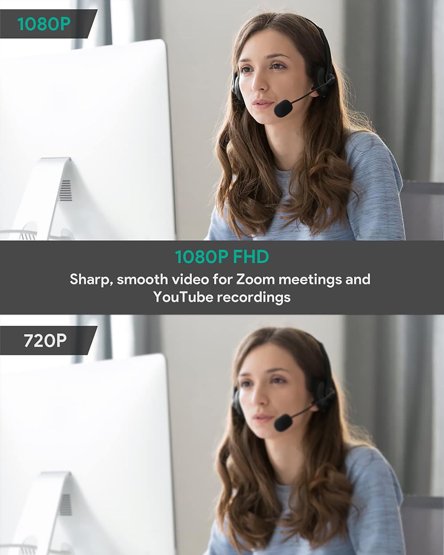 1080p Webcam with Dual Stereo Microphones & Privacy Cover, Full HD USB Desktop Web Computer Camera with Auto Light Correction for Video Conferences, Compatible with Windows & Mac, PC & Laptop
