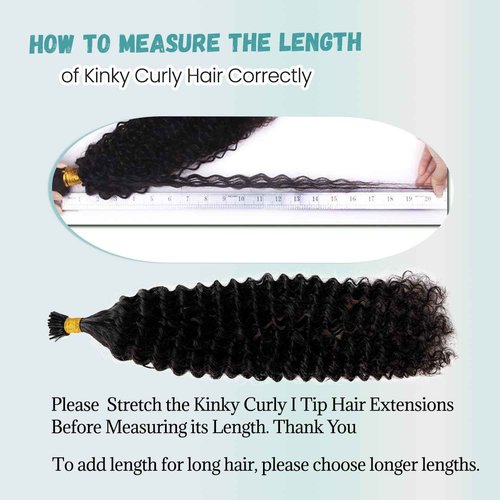 Itip Hair Extensions Real Human Hair Long Curly I Tip Extensions 24 Inch 50g 50s, #1B Natural Black Cold Fusion I Tip Hair Extension Burmese Human Hair Kinky Curly I Tips for Black Women