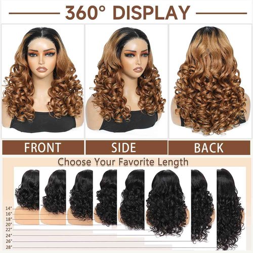1B/30 Lace Front Wigs Human Hair Highlight Ombre 5x5 Pre Cut Lace Frontal Wig Human Hair Dark Root to Brown 5x5 HD Lace Closure Wigs Glueless Bouncy Body Wave Lace Frontal Wigs 180 Density 16 Inch