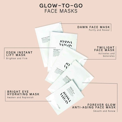 Joanna Vargas Glow to Go Moisturizing Face Masks for Women - 5 Sheets Hydrating Face Masks for Radiant & Revitalized Skin - Travel-Friendly Face Mask Skincare Set - Firming Facial Masks for Women