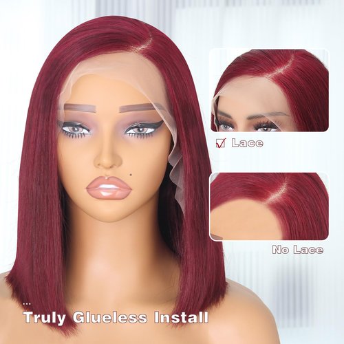HAIRHOBBY 99J Burgundy Lace Front Wigs Human Hair,Wine Red Short Straight Bob Wig 13x4 HD Pre Pucked Per Cut Closure Wigs For Black Woman, Wear and Go Frontal Glueless Wig 180% Density 12 In