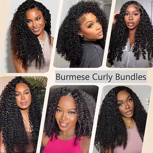 VIPbeauty16A Burmese Curly Human Hair Bundles 26 Inch 100% Unprocessed Brazilian Virgin Hair Quick Weave Bundles Human Hair Extensions Real Human Hair Natural Black