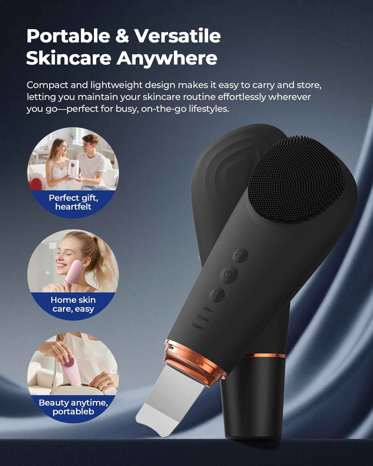 2 in 1 Facial Cleansing Brush & Massager, Facial Skin Scrubber Waterproof and Rechargeable Face Scrub for Deep Cleansing Vibrating Exfoliator Scrubber Skin Care with 7 Modes,Gentle Exfoliating - Black