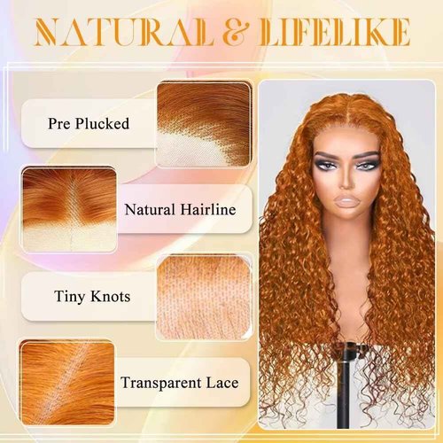 Rruaneal Ginger Deep Wave Wig Human Hair 13x4 Ginger Curly Lace Front Wig Human Hair 28Inch Wet and Wavy Human Hair Wig 180% Density