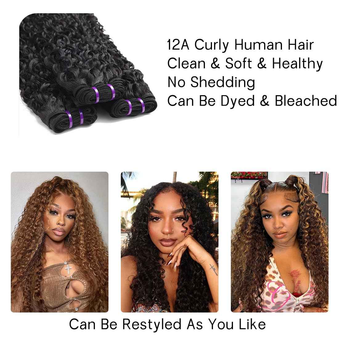 3C4A Curly Hair Extensions 18 20 22 Inch Double Weft Burmese Raw Hair Water Wave Bundles Natural Black for Women