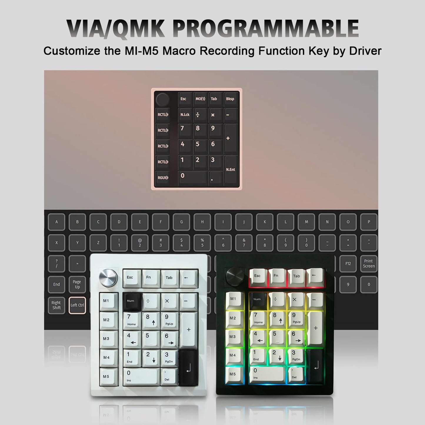 ZMX GMK26 Mechanical Numpad,VIA/QMK Programmable Hot Swappable Gasket Wired BT5.0/2.4G Wireless Number Pad with Knob PBT Keycaps 26 Keys Macro RGB Gaming Numeric Keypad for Laptop TKL Keyboard (White)