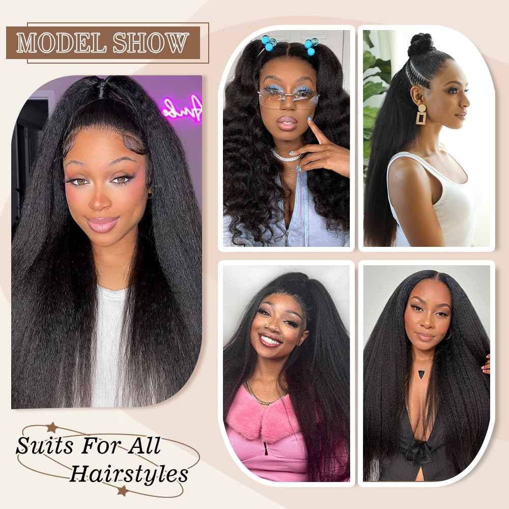 Goulus Kinky Straight V Part Wig Human Hair 18 Inch V Part Wig For Women with Drawstring 180% Density Upgrade Glueless U Part Wig No Leave Out No Sew In Kinky Straight Human Hair Wigs Natural Black