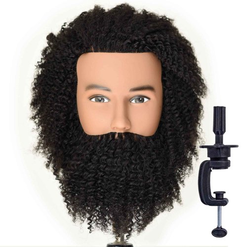 Newshair Male Mannequin Head 8"-10" 100% Human Hair Curly Hair Hairdresser Cosmetology Mannequin Manikin Training Head Hair and Free Clamp Holder