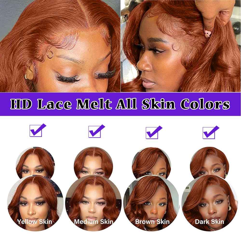 KTOOYKE 30 Inch Reddish Brown Lace Front Wigs Human Hair Body Wave 13x6 Hd Transparent Lace Front Wigs Human Hair Pre Plucked with Baby Hair 200% Density Auburn Human Hair Lace Front Wigs