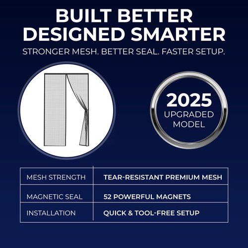 Flux Phenom Upgraded Magnetic Screen Door - Bugs Out, Breeze in - 9min Install Auto-Sealing Heavy Duty Double Stitched Mesh, 52 Magnets, Hands Free Patio Door Net, Pet & Kid Friendly, 38 x 82 Inch