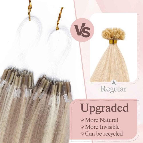 SEGO Pro 50pcs U Tip Hair Extensions Micro Ring Upgraded K Tip Hot Fusion Long Straight Keratin Hair Extensions,20inch Gold Brown mixed Bleach Blonde,50g