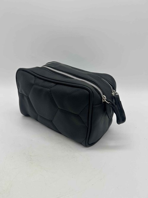 Double Zipper Toiletry Pouch in Black Faux Leather (Balr Inspired) Made in Argentina. Travel organizer - World Cup - Soccer hexagon ball design