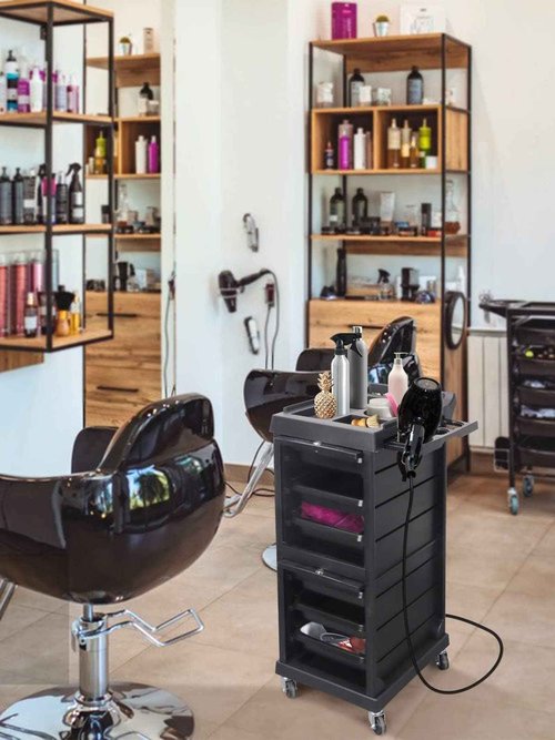 EBANKU Salon Beauty Rolling Trolley Cart, Black Hair Salon Storage Cabinet Barber Organizer Tool Multi Drawers Rolling Cart Free Standing Furniture with 4 Universal Wheels Hair Salons Supplies