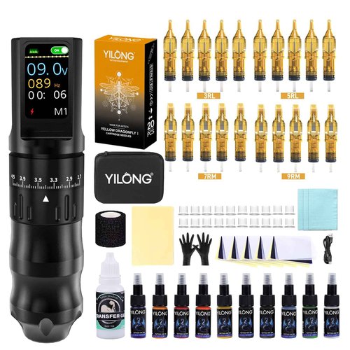 Wireless Tattoo Gun Kit for Beginners – Rotary Tattoo Pen with 1200mAh Battery, Touch Button LED Smart Display, Adjustable 6-Stroke Length with Tattoo Needles Cartridges Tattoo Kit for Artists