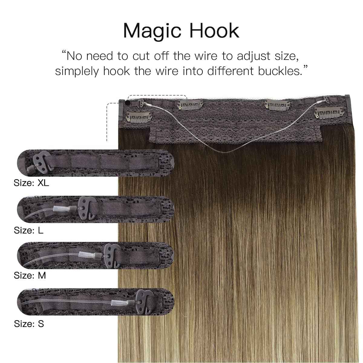 HOTBANANA Wire Hair Extensions, 20 inch 110g Walnut Brown to Ash Brown and Bleach Blonde Fish Line Real Human Hair Straight Invisible Remy Hair Extensions