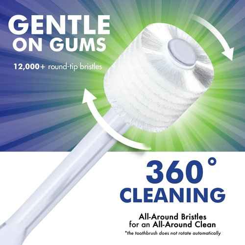 Brilliant Oral Care Adult Toothbrush with Soft Bristles, Round Head, and All-Around Clean for Teeth and Gums, Clear, 6 Pack