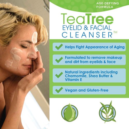 EyeEco Age-Defying Tea Tree Eyelid and Facial Cleanser - 180mL - Non-Irritating Eyelid Cleanser and Face Wash with Shea Butter and Vitamin E