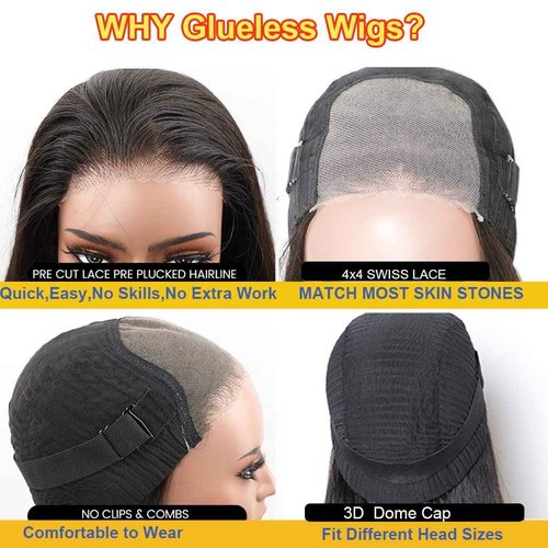 Domiso Glueless Wear and Go Bob Wig Deep Wave Bob Wigs Lace Front Wigs Human Hair Lace Pre Cut Hairline Pre Plucked No Glue Lace Wig Natural Black 14 Inch