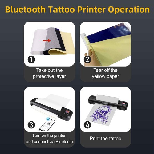 Tattoo Stencil Printer with 10 Pcs Transfer Paper, 2500mA Wireless Bluetooth Thermal Tattoo Machine, 3D Preview, Drawing Design, Tattoo Kit for Tattoo Artists & Beginners, Phone/Pc