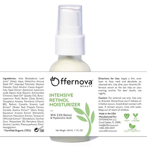 Intensive Retinol Moisturizer - Deep Hydration Night Cream 2.5% Vitamin A & Hyaluronic Acid + Vitamin E - Crema Humectante Intensiva de Retinol - Antiarrugas con Ácido Hialurónico y Vitamina E
