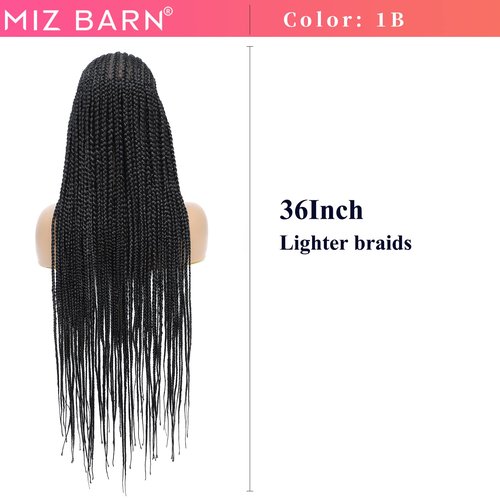 Miz Barn 13X7 Lace Front Knotless Box Braided Wigs 100% Handmade Synthetic Lightweight Twist Braided Wig Swiss Lace Braids Wigs With Baby Hair For Black Women 36" (303-1B)