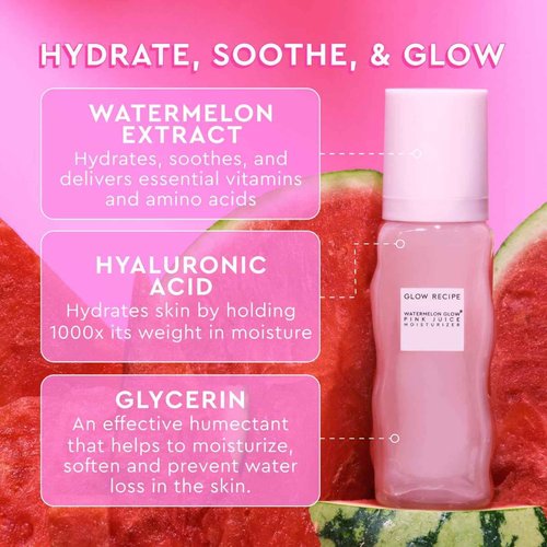Glow Recipe Pink Juice Hydrating Gel Moisturizer with Hyaluronic Acid, Watermelon & Glycerin - Lightweight, Fast-Absorbing Daily Moisturizer for Dry Skin + Refill Tube (50 ml/ea)