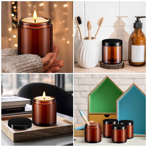 Norme 24 Pieces 16 oz Glass Jars with Lids Empty Storage Containers Leakproof Candle Jars Round Cosmetic Jars for Storing Lotions Powder Ointments Candle Making (Amber)