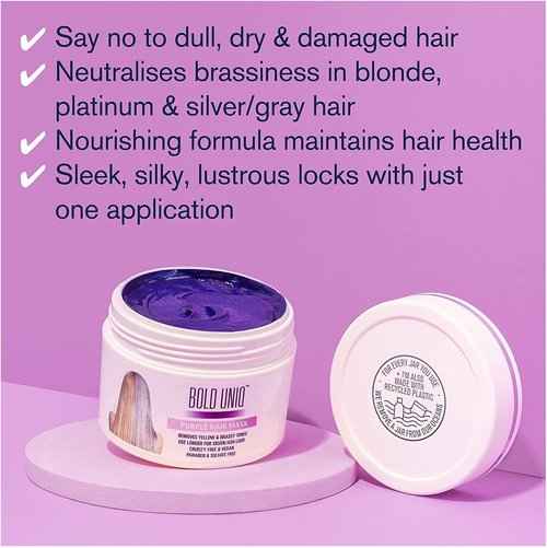 BOLD UNIQ Purple Hair Mask For Blonde, Platinum, Bleached, Silver, Gray, Ash & Brassy Hair & BoldPlex 3 Bond Restore Treatment and BoldPlex 6 Hair Serum Bundle - Cruelty Free and Vegan