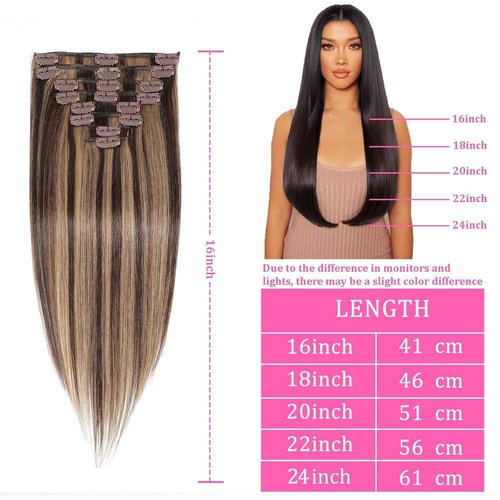 Balayage Dark Brown to Chestnut Brown Real Human Hair Clip ins Remy Invisible Hair Extensions Natural Straight Seamless Hair Extensions 8pcs Double Weft 18 Inch 100g