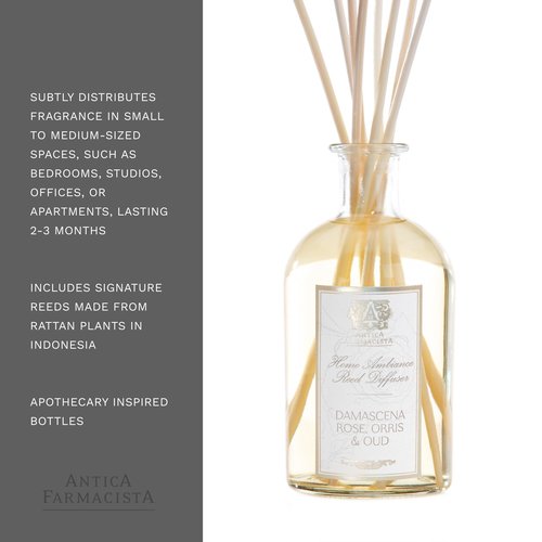 Antica Farmacista Home Ambiance Diffuser - Long-Lasting Reed Scent Diffuser - Luxury Room Freshener Gift - Sandalwood Amber, 8.45 fl oz