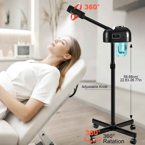 Professional Facial Steamer for Estheticians, Vaporizador Face Steamer with Timer Function, Hot Spray, Stand Facial Steamer on Wheels, Home & Salon SPA