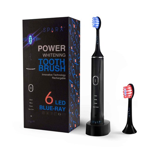 SPARX Electric Toothbrush for Teeth Whitening, Gum Care, & Polishing, Light Therapy Technology for Whiter Teeth & Healthy Gums, Rechargeable, Black