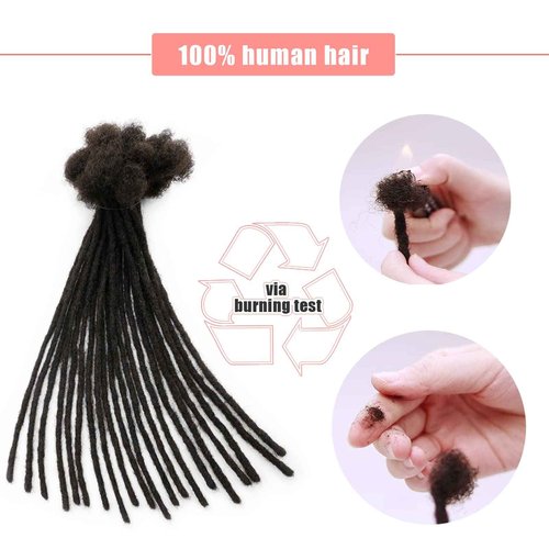 IXIMII 14 inch Human Hair Dreadlock Extensions 20 Strands 0.4cm Full Handmade Permanent Dreads Soft Natural Black Loc Extensions with Needle and Comb,Can Be Dyed Bleached Curled