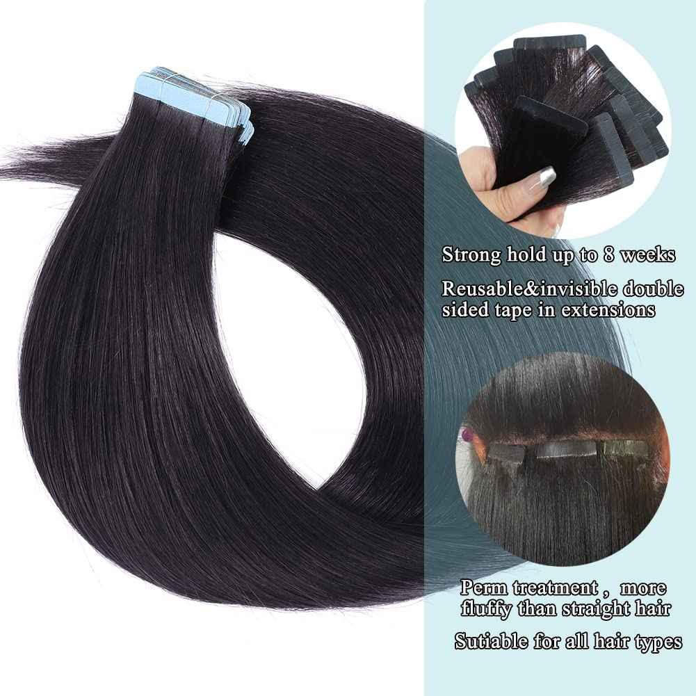 40PCS Tape in Hair Extensions Human Hair Yaki Straight Tape Ins Human Hair Extensions for Women Seamless Tape in Hair Extension Real Human Hair for Daily/Wedding/Party 80g/Pack(1B#, 14 Inch)