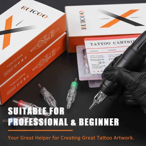 Tattoo Pen Kit - Ruicoo Tattoo Rotary Machine Kit Wireless Machine Pen Kit (Red) Carrying Case with Tattoo Cartridge Needles Tattoo Practice Skin for Tattoo Artists and Suppliers