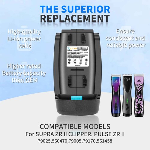 RLJT JIN for DBLC-2 Replacement Battery Compatible Supra ZR II and Pulse ZR II Cordless Clippers, Replaces Batteries 79025 and 560470 Models Lithium-ion 3200 mAh