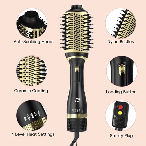 Nycoba Hair Dryer Brush, Multifunctional Hot Air Brush with 4 Adjustable Heat Settings for All Hair Types, Negative Ion Technology & Quick Drying