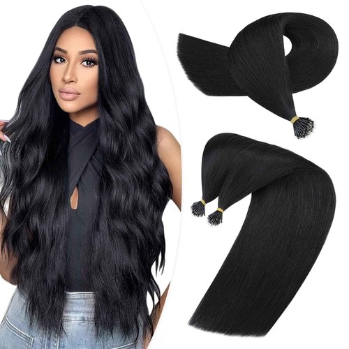 Hairro Nano Beaded Human Hair Extensions Pre Bonded Cold Fushion Nano Bead Nano Ring Keratin Tip Remy Hair Extensions For Women 24inch 50g/PACK 50 Strands #01 Natural Black