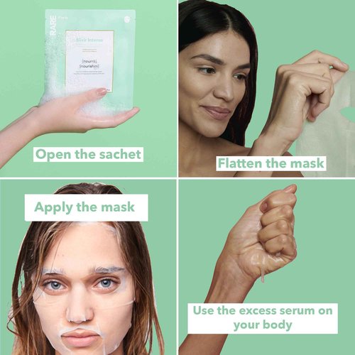 RARE Paris - Élixir Intense - Nourishing Facial Sheet Mask - Hydrating & Brightening - With Hyaluronic Acid & Squalene - Nourishing, Firming & Revitalizing - Multi-Active Serum Formula - 5 Pack