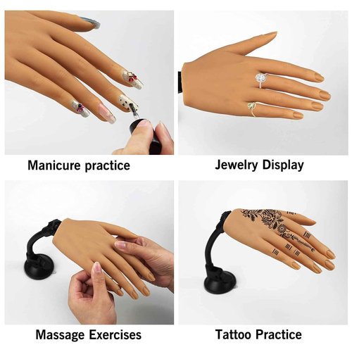 Silicone Practice Hand for Acrylic Nails, Bendable Female Mannequin Life Size Practice Hand with Stand for Nails Practice Nail Art Tools (3#-2P)