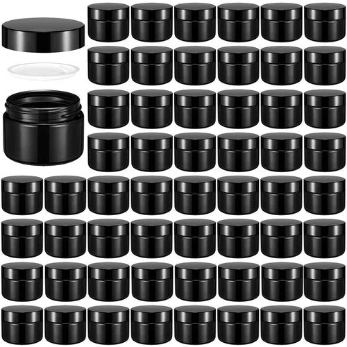 Domensi 100 Pcs 1 oz Glass Jars with Lids Bulk Round Glass Cosmetic Jars for DIY Lip Balm Small Travel Containers with Inner Liner for Lotions Powders Ointments Sample Cream(Black,Black)