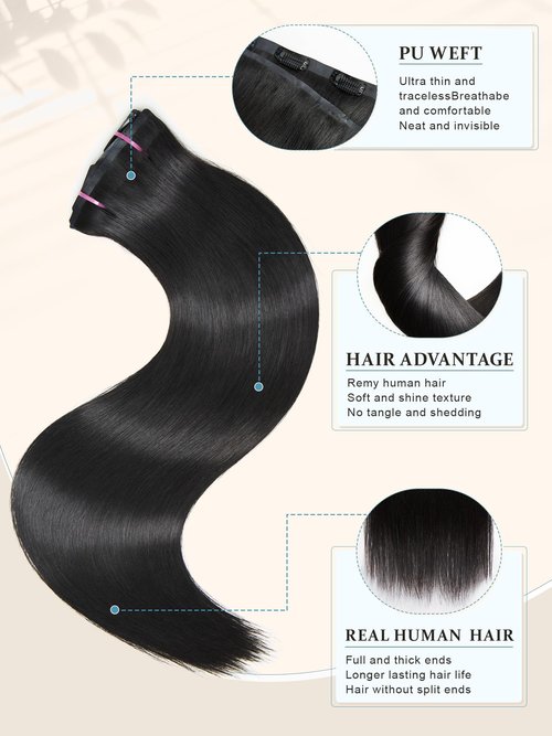 Clip in Hair Extensions Real Human Hair 9Pcs Remy Human Hair Extensions Clip in for Women Natural Human Hair Black 18inch 125g Straight Seamless Real Human Hair