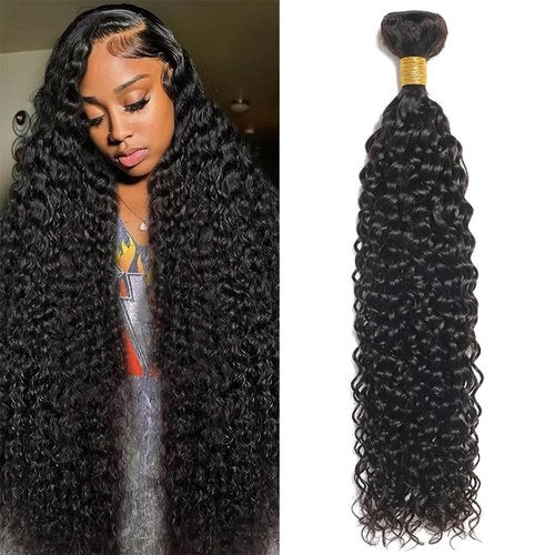 VENGSTI Water Wave Human Hair Bundles Single 32 Inch Brazilian 12A 100% Virgin Double Weft Wet and Wavy Quick Weave for Women, Black Color, 100g