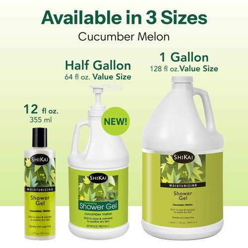ShiKai Daily Moisturizing Shower Gel (Cucumber Melon, 1 Gallon) | Gentle Formula | with Aloe Vera & Oatmeal for Soft, Healthy Skin | Dry Skin Relief